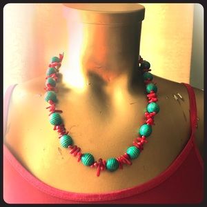 1-of-a-Kind Teal and Red Tropical Necklace